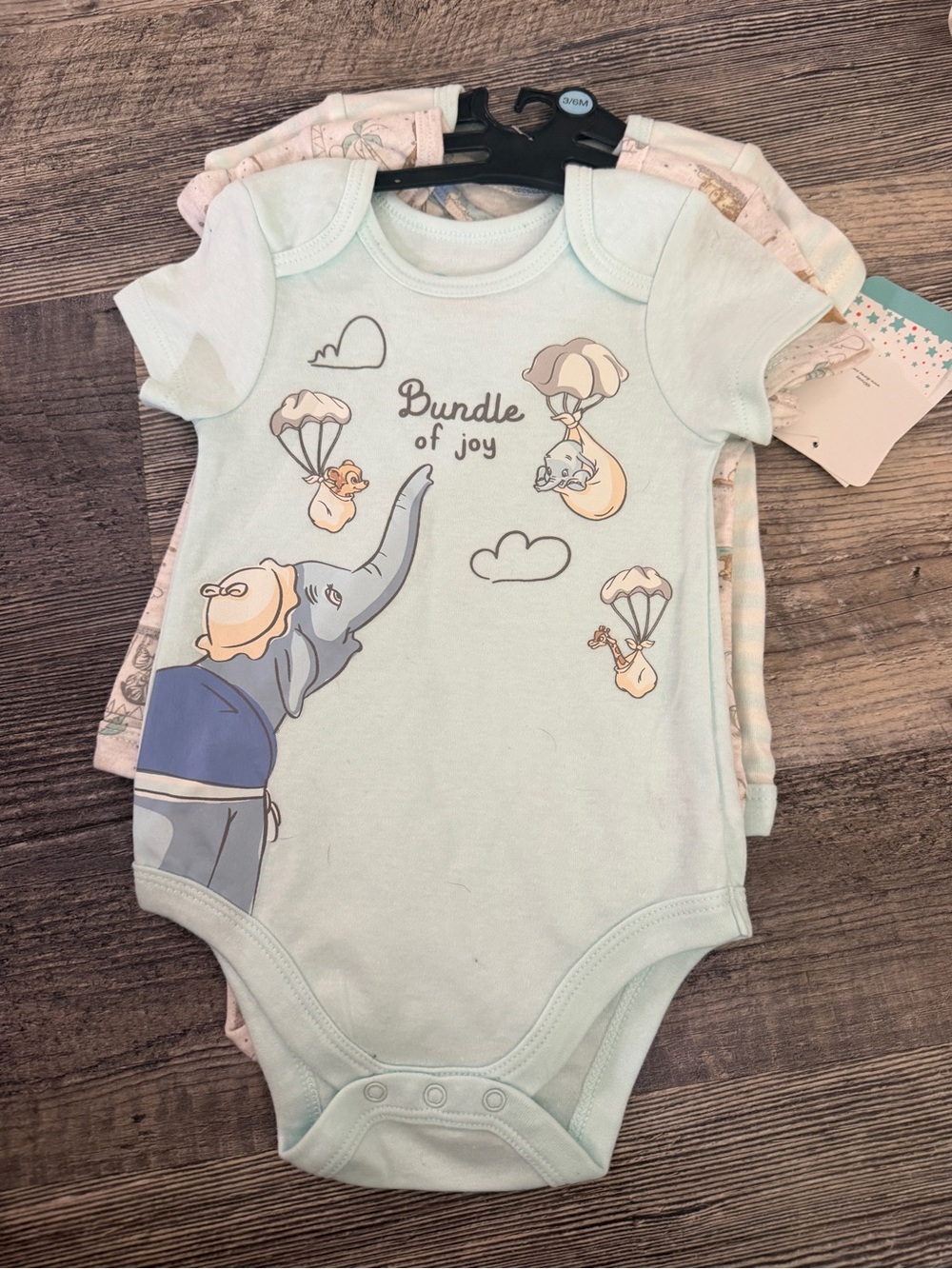 Disney Baby Dumbo 3-Pack Bodysuit Set 3-6M Bundle of Joy Onesies Mint Neutral